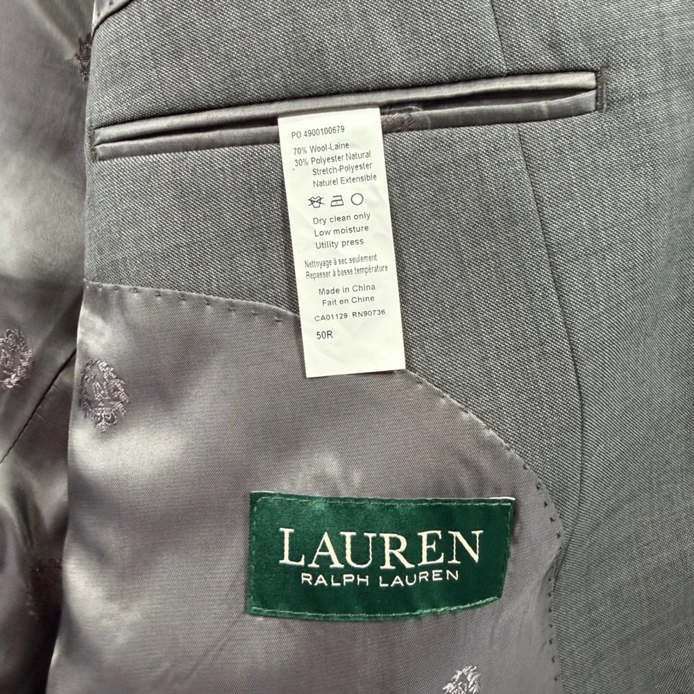 Lauren Ralph Lauren Suit Jacket Mens 50R Grey Wool Blend 2-Button Blazer 3062